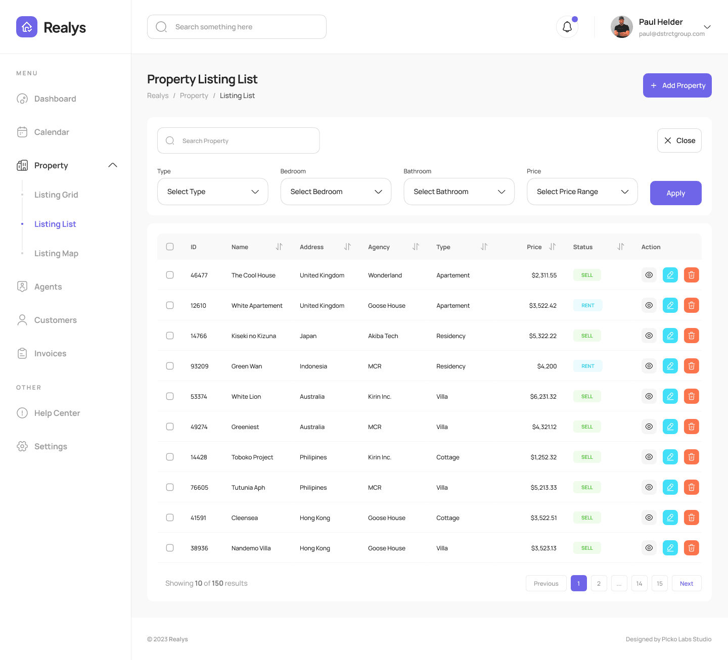 Property list with filters